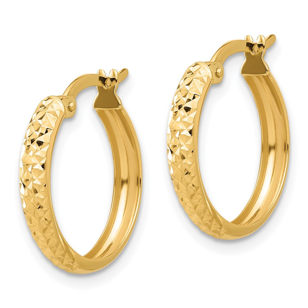 14K 2.5x18mm Polished and Diamond-cut Hoop Earrings