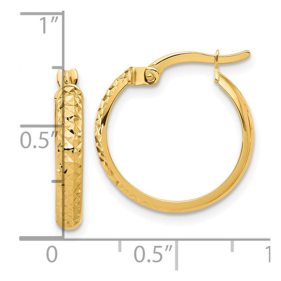 14K 2.5x18mm Polished and Diamond-cut Hoop Earrings
