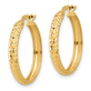 14K 3x22mm Polished and Diamond-cut Hoop Earrings