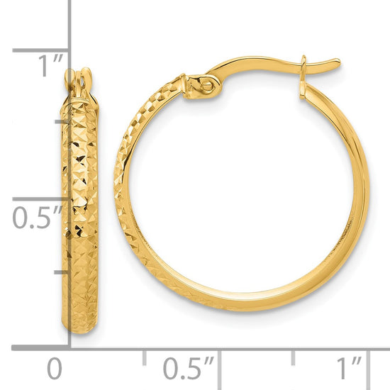 14K 3x22mm Polished and Diamond-cut Hoop Earrings