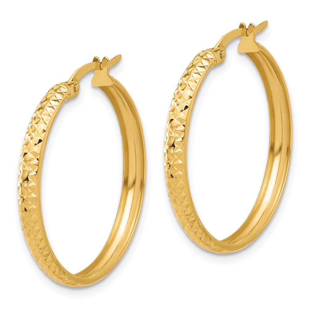 14K 3x26mm Polished and Diamond-cut Hoop Earrings