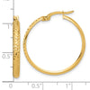 14K 3x26mm Polished and Diamond-cut Hoop Earrings