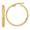 14K 3x26mm Polished and Diamond-cut Hoop Earrings