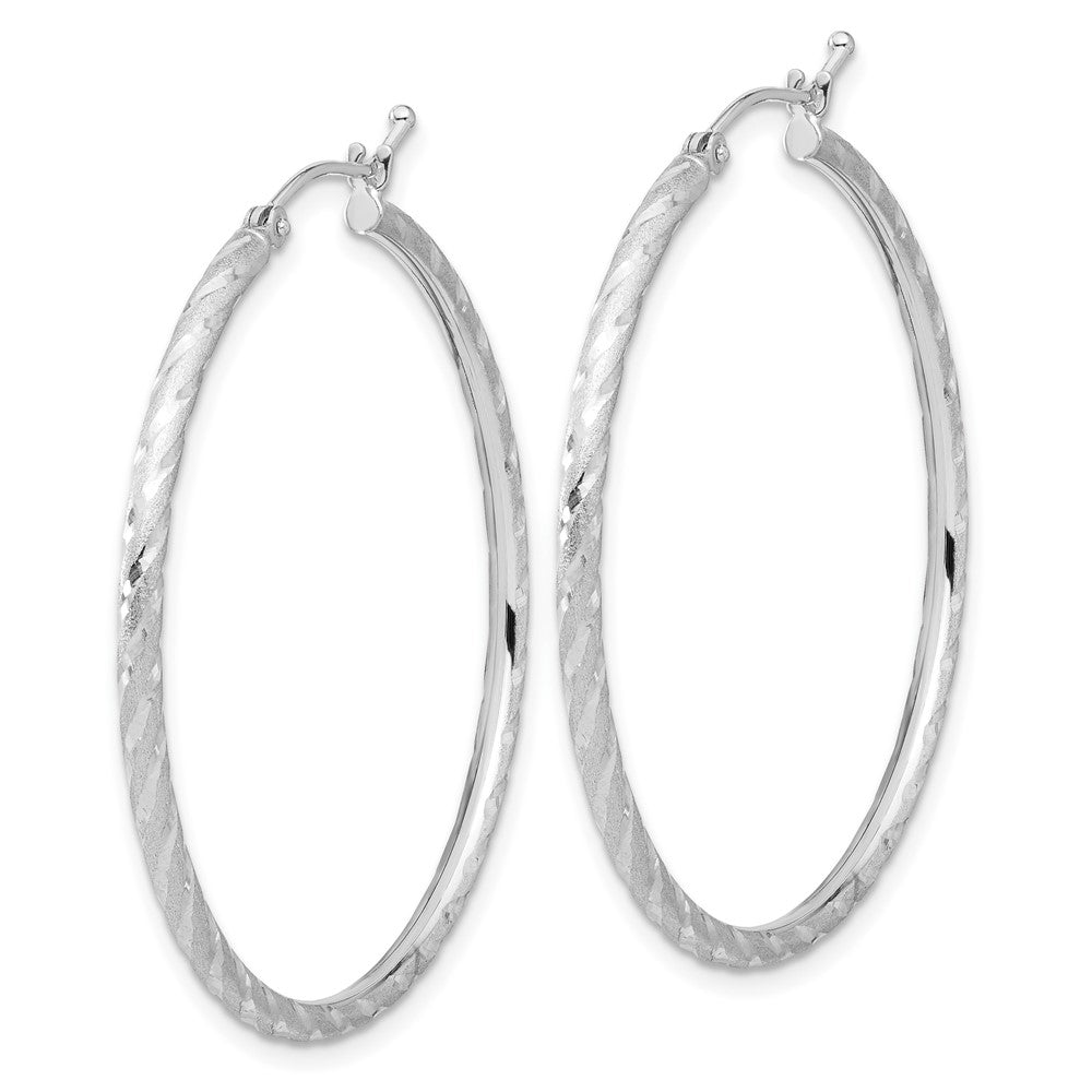 14k White Gold 2.00x40mm Polished and Satin Diamond-cut Twist Tube Hoop Earrings