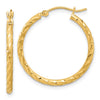 14k 2.00x25mm Polished and Satin Diamond-cut Twist Tube Hoop Earrings