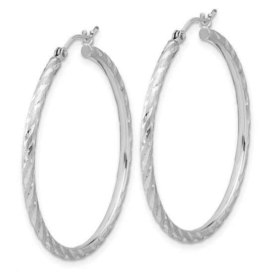 Gold Satin and Diamond-cut Hoop Earrings