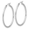 14k White Gold 2.00x35mm Polished and Satin Diamond-cut Twist Tube Hoop Earrings