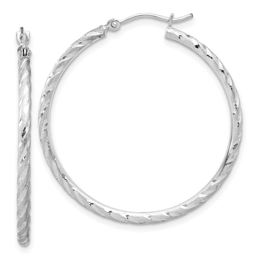 Gold Satin and Diamond-cut Hoop Earrings