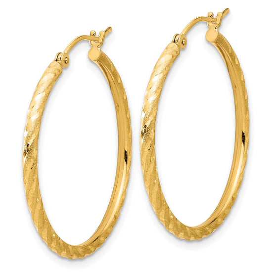 14k 2.00x30mm Polished and Satin Diamond-cut Twist Tube Hoop Earrings