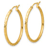 14k 2.00x30mm Polished and Satin Diamond-cut Twist Tube Hoop Earrings