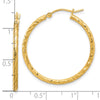 14k 2.00x30mm Polished and Satin Diamond-cut Twist Tube Hoop Earrings