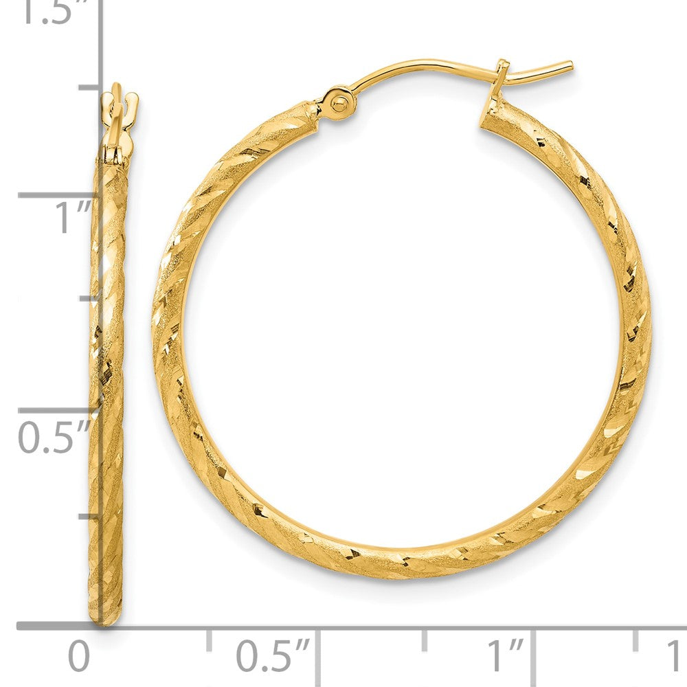 14k 2.00x30mm Polished and Satin Diamond-cut Twist Tube Hoop Earrings