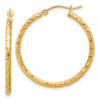 14k 2.00x30mm Polished and Satin Diamond-cut Twist Tube Hoop Earrings