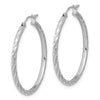 14k White Gold 2.00x30mm Polished and Satin Diamond-cut Twist Tube Hoop Earrings