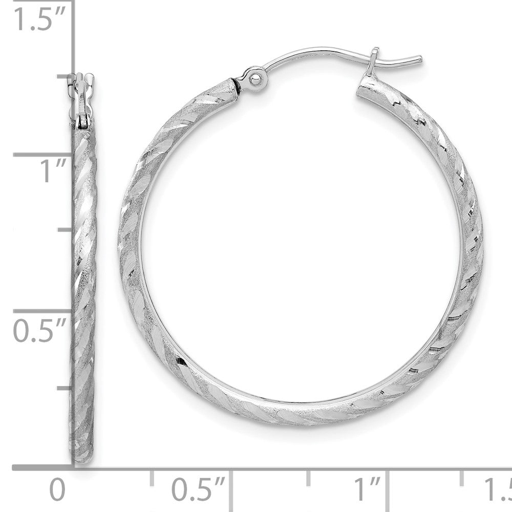 14k White Gold 2.00x30mm Polished and Satin Diamond-cut Twist Tube Hoop Earrings
