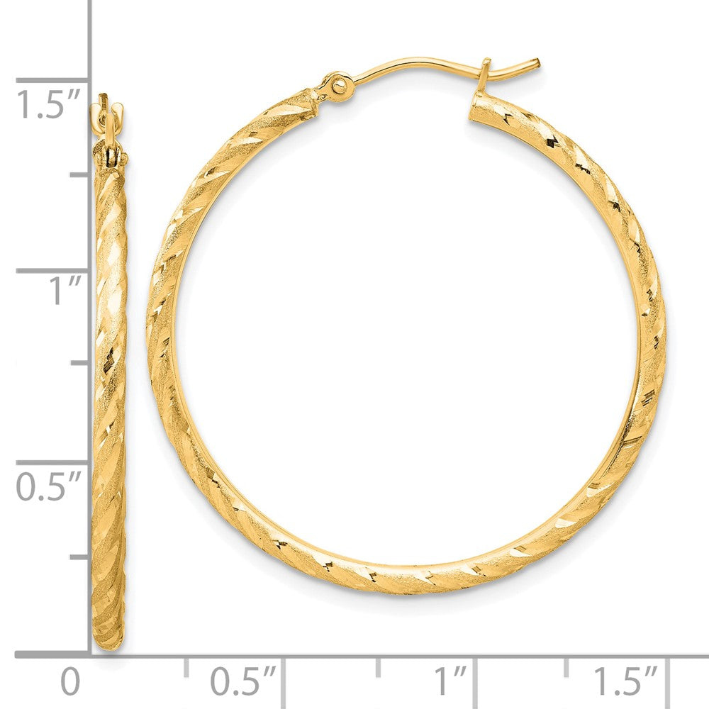 14k 2.00x35mm Polished and Satin Diamond-cut Twist Tube Hoop Earrings