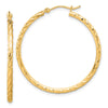 14k 2.00x35mm Polished and Satin Diamond-cut Twist Tube Hoop Earrings