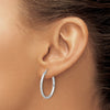 14k White Gold 2.00x25mm Polished and Satin Diamond-cut Twist Tube Hoop Earrings