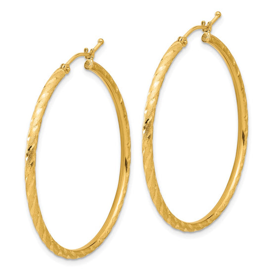 Gold Satin and Diamond-cut Hoop Earrings
