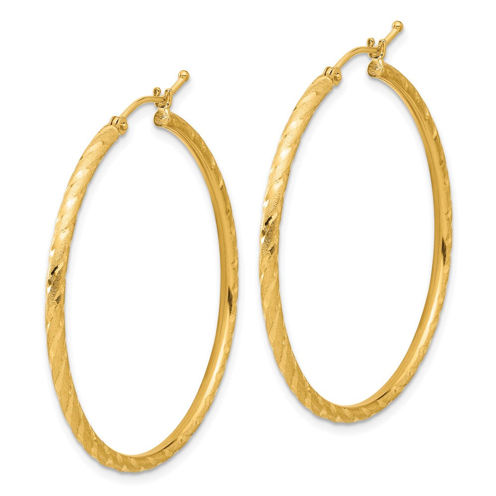 14k 2.00x40mm Polished and Satin Diamond-cut Twist Tube Hoop Earrings