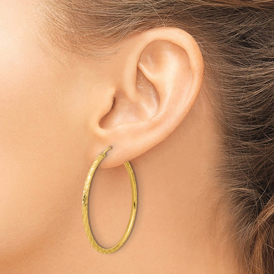 Gold Satin and Diamond-cut Hoop Earrings