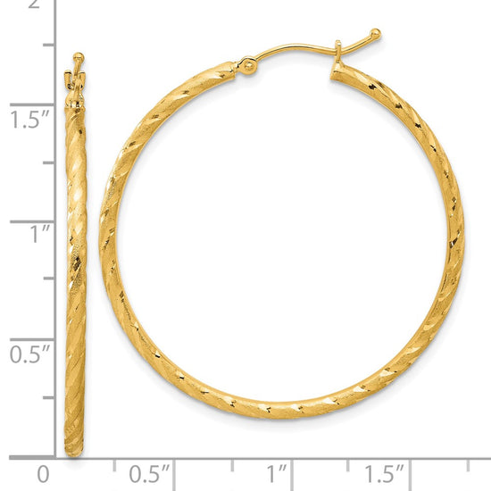 Gold Satin and Diamond-cut Hoop Earrings