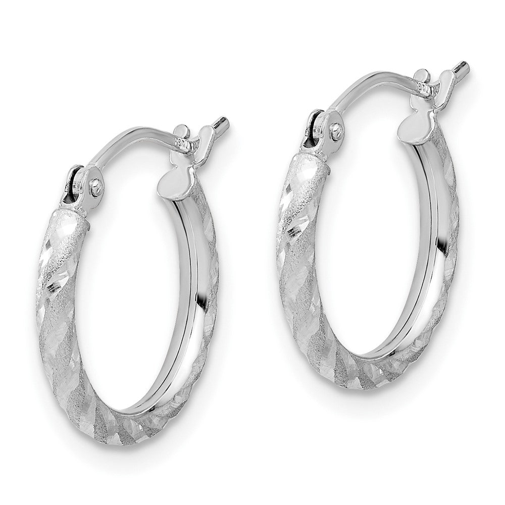 14k White Gold 2.00x15mm Polished and Satin Diamond-cut Twist Tube Hoop Earrings