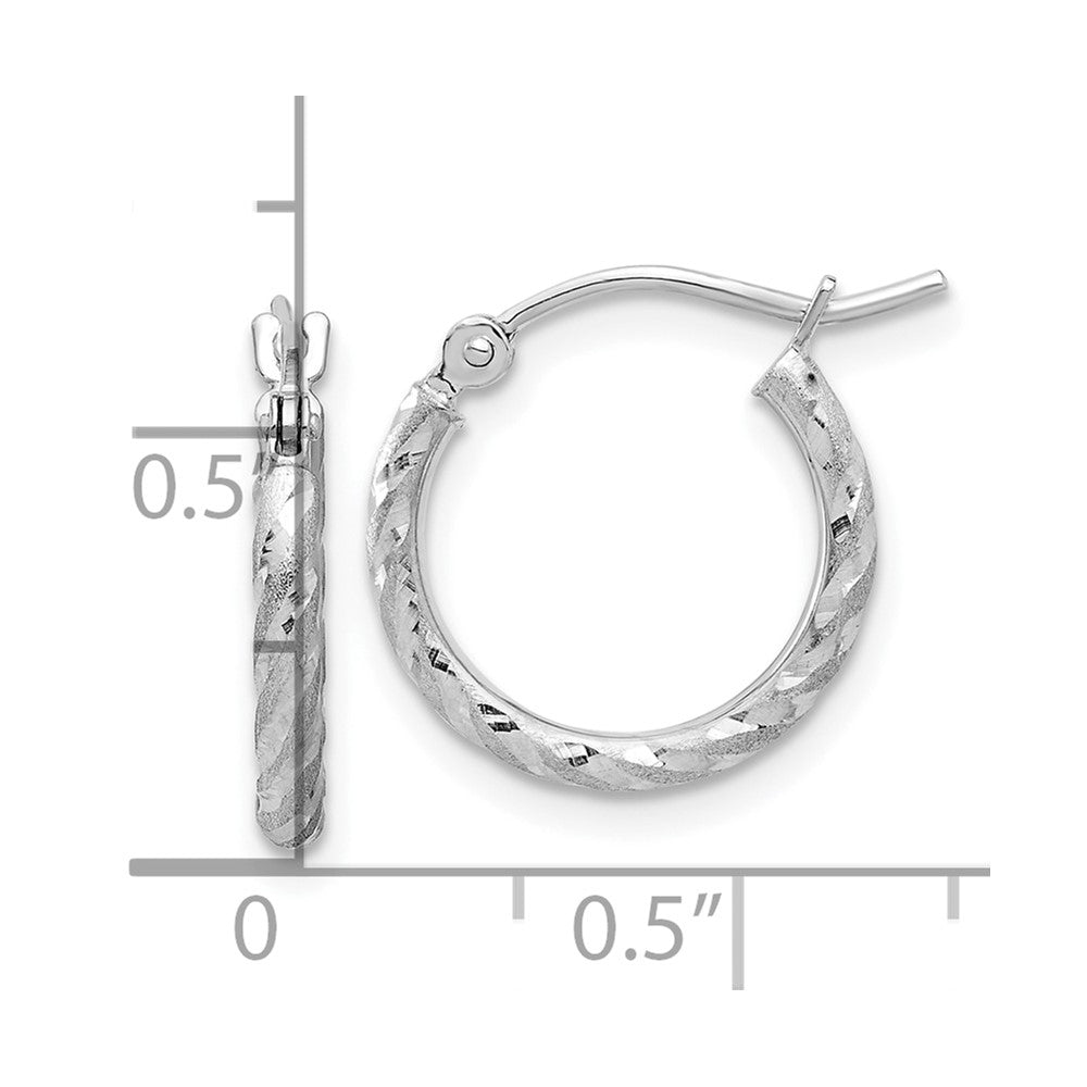 14k White Gold 2.00x15mm Polished and Satin Diamond-cut Twist Tube Hoop Earrings