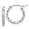 14k White Gold 2.00x15mm Polished and Satin Diamond-cut Twist Tube Hoop Earrings