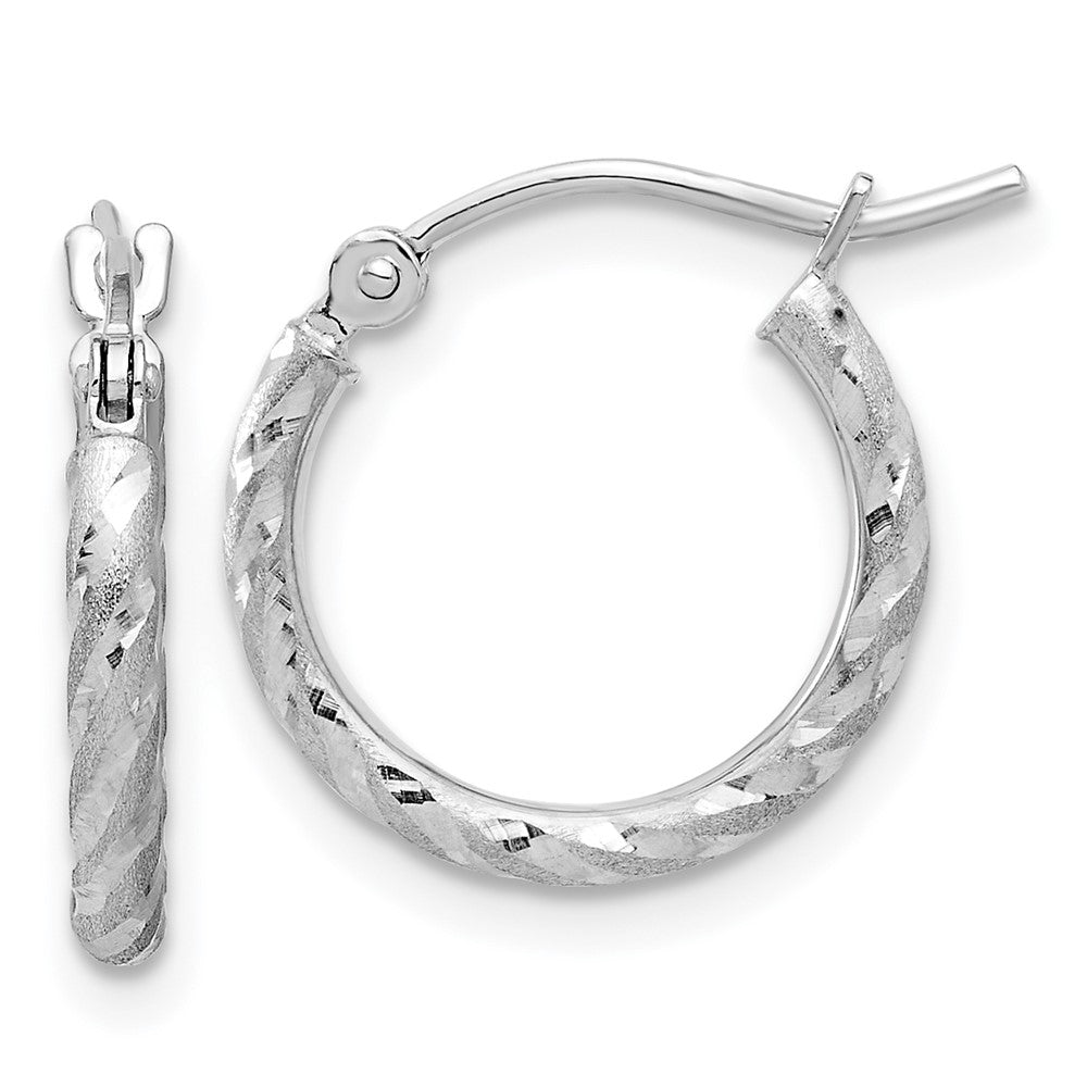 14k White Gold 2.00x15mm Polished and Satin Diamond-cut Twist Tube Hoop Earrings