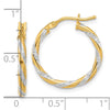 14K and White Rhodium 2x20mm Polished Diamond-cut Twist Tube Hoop Earrings
