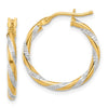 14K and White Rhodium 2x20mm Polished Diamond-cut Twist Tube Hoop Earrings