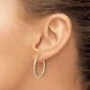 14K and White Rhodium 2x24mm Polished Diamond-cut Twist Tube Hoop Earrings