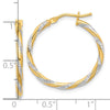 14K and White Rhodium 2x24mm Polished Diamond-cut Twist Tube Hoop Earrings