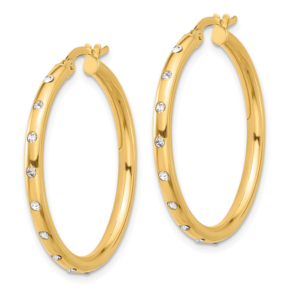 14K Polished CZ Hoop Earrings