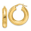 14k 6x27mm Polished Diamond-cut Round Tube Hoop Earrings