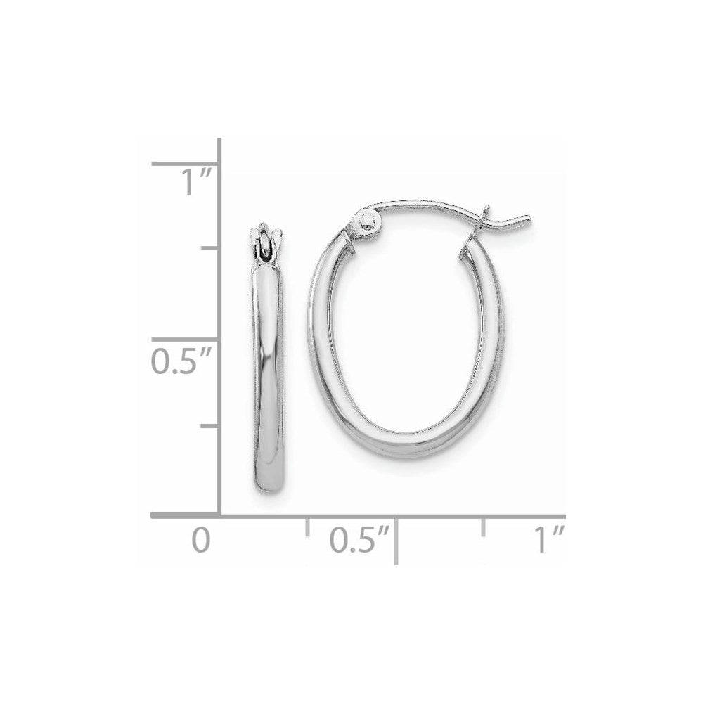 14k White Gold 2x19mm Polished Oval Tube Hoop Earrings