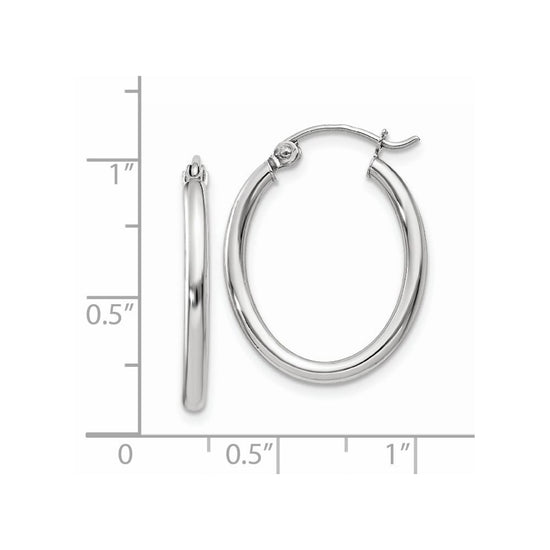 14k White Gold 2x24mm Polished Oval Tube Hoop Earrings