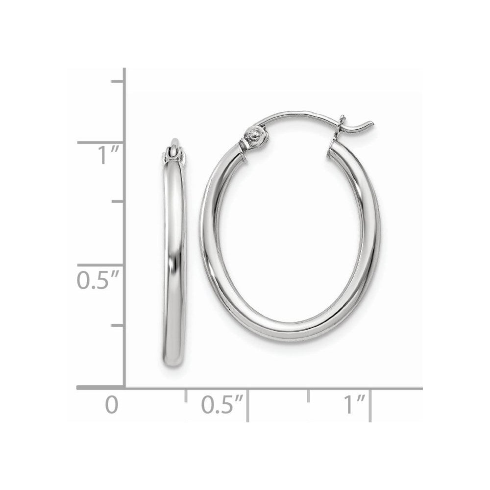 14k White Gold 2x24mm Polished Oval Tube Hoop Earrings