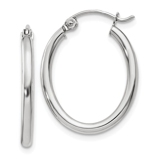 14k White Gold 2x24mm Polished Oval Tube Hoop Earrings