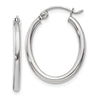 14k White Gold 2x24mm Polished Oval Tube Hoop Earrings