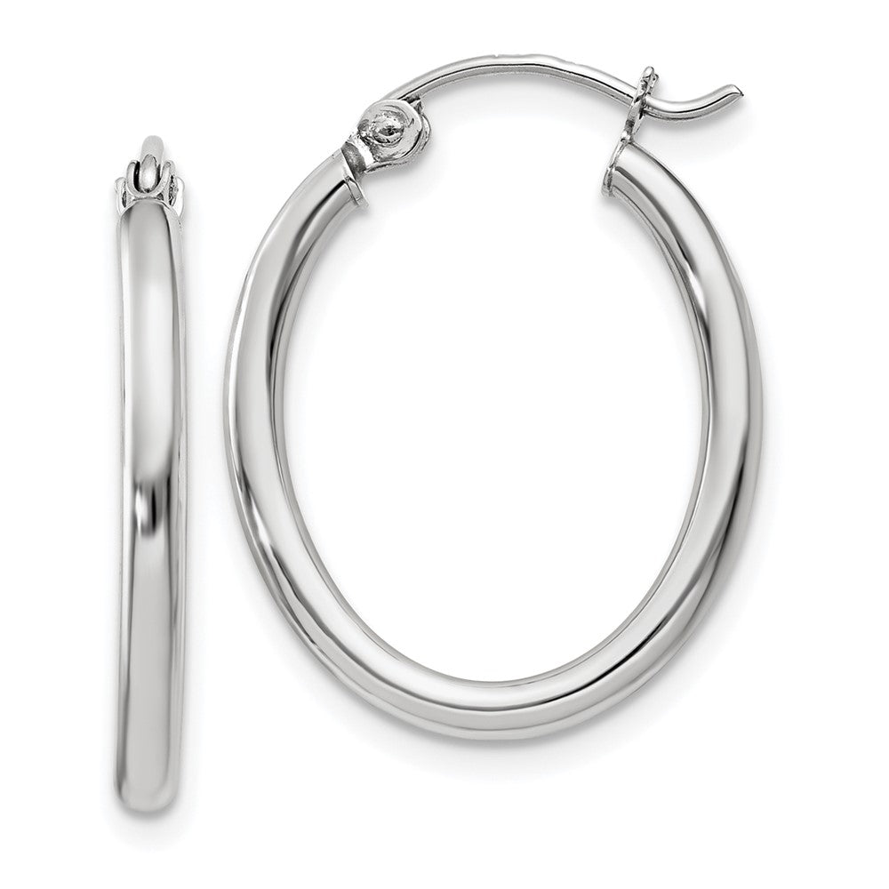 14k White Gold 2x24mm Polished Oval Tube Hoop Earrings