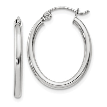 14k White Gold 2x24mm Polished Oval Tube Hoop Earrings