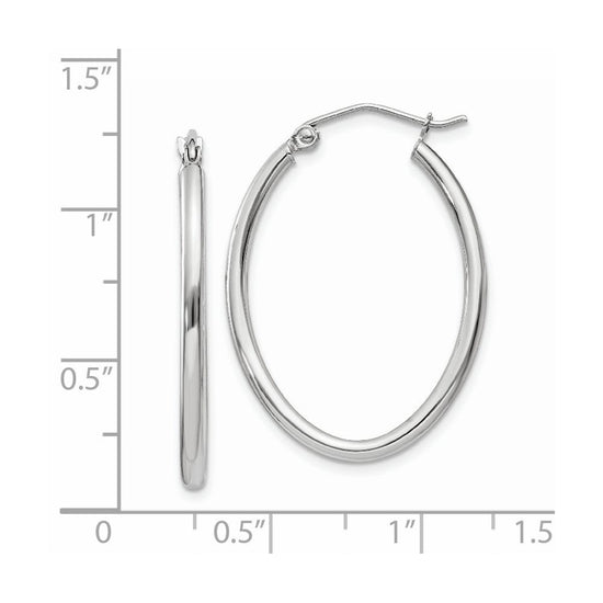14k White Gold 2x30mm Polished Oval Tube Hoop Earrings