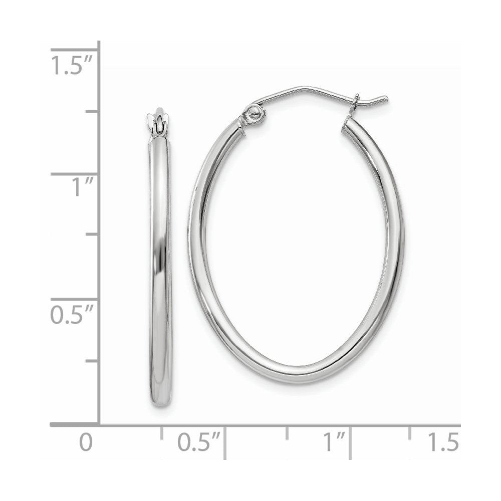14k White Gold 2x30mm Polished Oval Tube Hoop Earrings