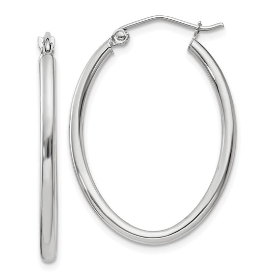 14k White Gold 2x30mm Polished Oval Tube Hoop Earrings