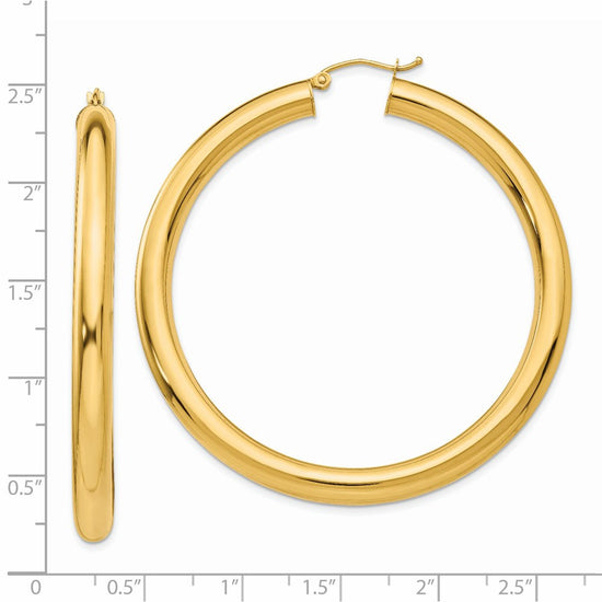 14k 5x55mm Polished Tube Hoop Earrings