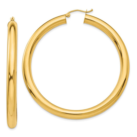 14k 5x55mm Polished Tube Hoop Earrings