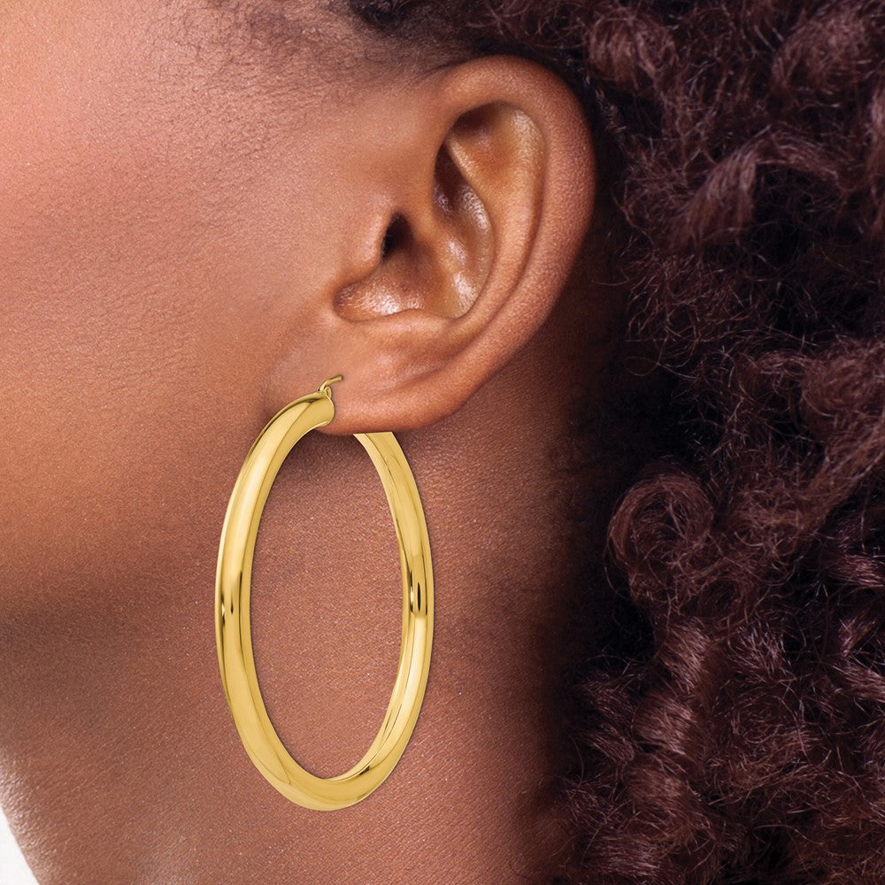 14k 5x60mm Polished Tube Hoop Earrings