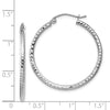 14k White Gold 2x30mm Diamond-cut Round Tube Hoop Earrings